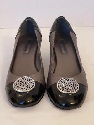 Brighton “Marci” Black Patent/Pewter Gray Leather Low Heel Pumps 9 M - Image 1 of 4