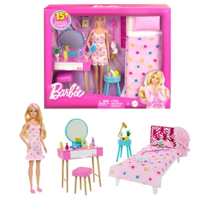 BARBIE BEDROOM PLAYSET Doll with Furniture with 20+ Accessories - Picture 1 of 12