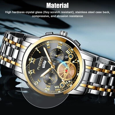FNGEEN Waterproof Men Watch Quartz Stainless Steel Business Luminous Wristwatch - Image 1 of 3