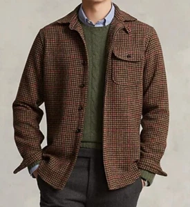 Polo Ralph Lauren Tweed Wool Suede Patches Overshirt. S - Picture 1 of 6