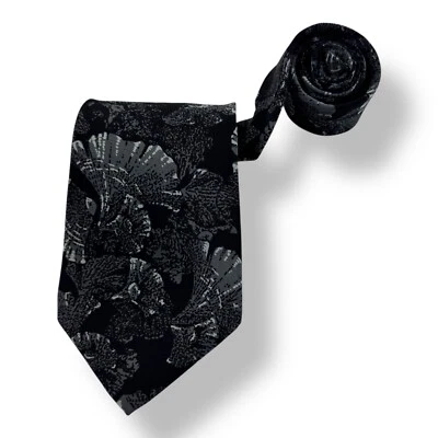 Corbata floral Andre Valentino vintage pura seda negra gris cosida a mano 3,25" x 55" Foto 1 de 4