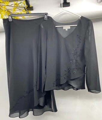 Traje Falda Dressbarn Para Mujer Negro Chifón Cuentas Bordado 2 Piezas Talla 12 Usado en Excelente Condición Foto 1 de 4