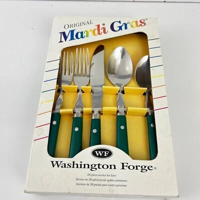 Talheres de aço inoxidável verde Washington Forge Mardi Gras novos 20 - Imagem 1 de 4