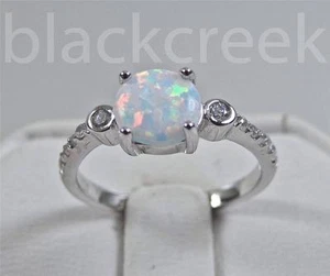 7mm Round~ White Fire Opal ~  925 Sterling Silver~   Promise Ring Sz 4 - Picture 1 of 9