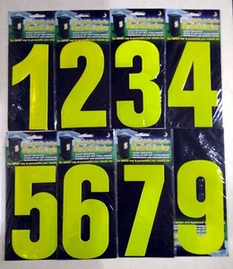 FLUORESCENT HIGHLY REFLECTIVE ADHESIVE WHEELIE BIN NUMBER WEATHER/WATERPROOF - Picture 1 of 22