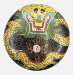 Vintage Cloisonne Dragon Design Lidded Enamel Box/Bowl Round 4.5"W x 3"H - Picture 1 of 17