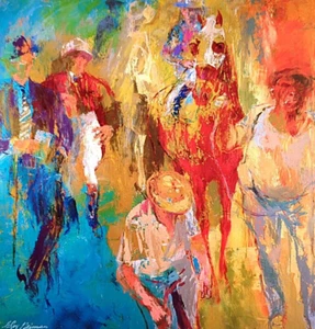 LeRoy Neiman THE PADDOCK Thoroughbreds Equestrian Vintage Art Print Bookplate - Picture 1 of 4