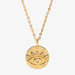 Evil Eye 18K Gold Plated Coin Zircon Pendant Necklace Protection - Picture 1 of 9