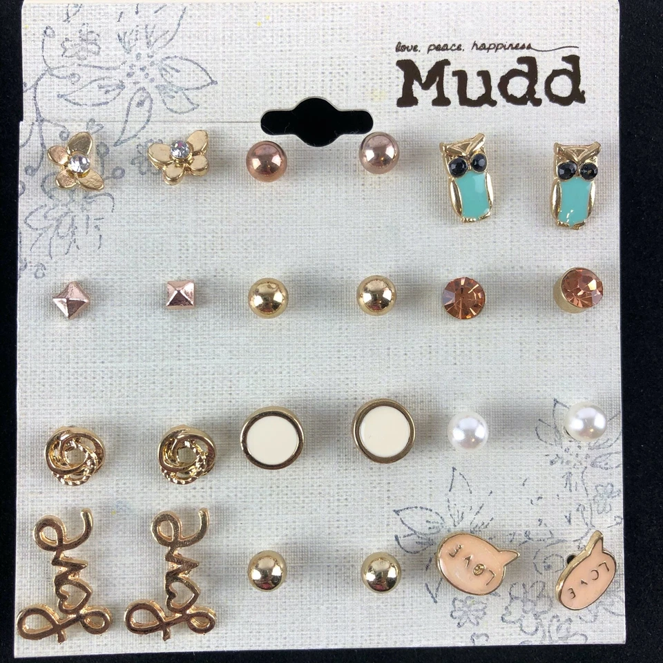 Juego de 16 pares de aretes Mudd tono oro y plata  Foto 1 de 1