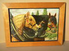 ok. 1910 OBRAZ KONIA 3 konie UPRZĄŻ DLA KONI Kumet piękny nadruk dębowa rama obraz