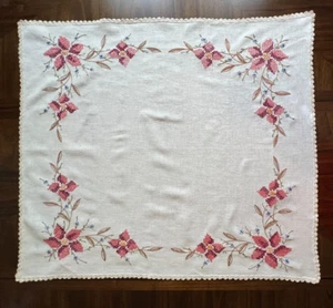 Mantel cuadrado vintage bordado punto de cruz punta de aguja hilos rojos - Imagen 1 de 22