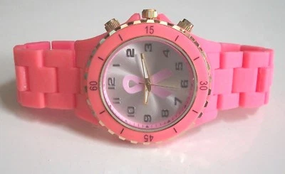 Reloj de pulsera para mujer con cinta rosa concienciación sobre el cáncer de mama moda uso informal Foto 1 de 4