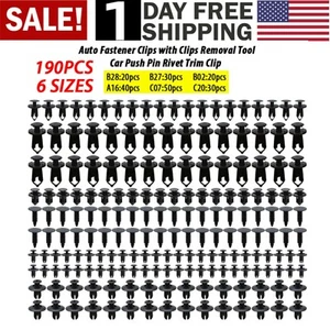 190Pcs Auto Fastener Plastic Fastener Rivet Car Push Pin Rivet Trim Clips Kit US - Bild 1 von 6