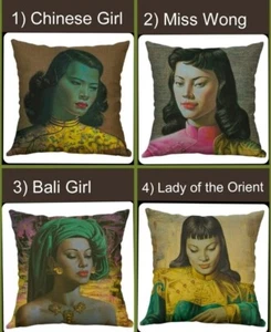 Set of 3 NEW Tretchikoff themed cushion covers * Retro Vintage Mid Century Style - Picture 1 of 12