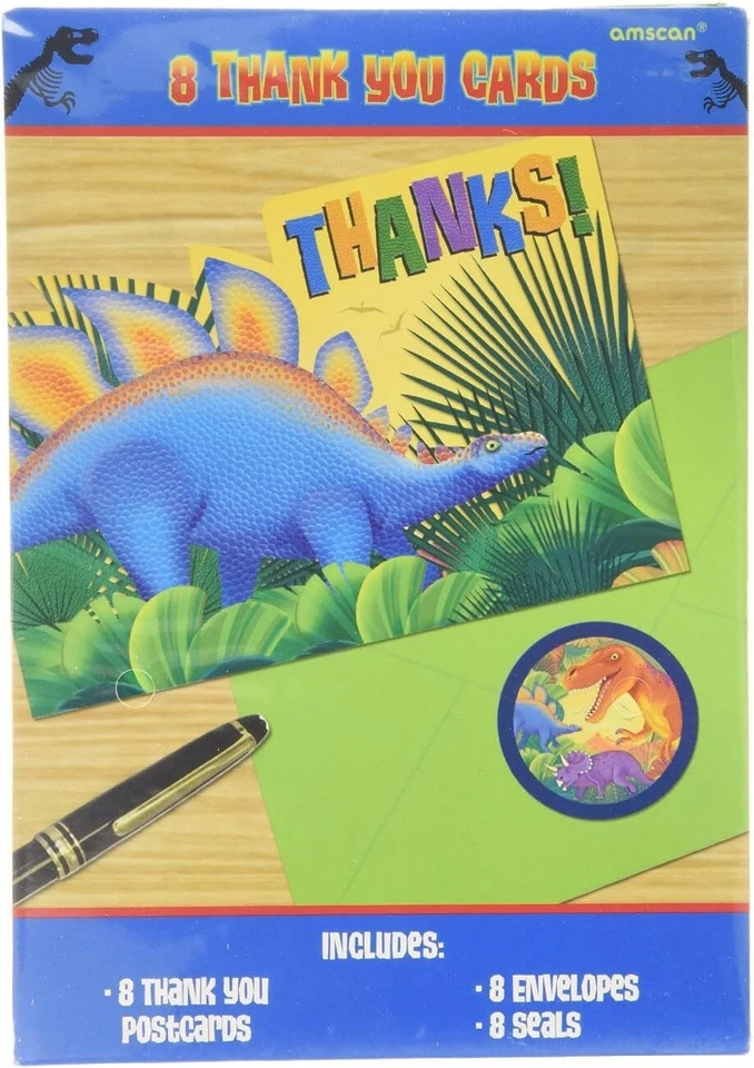 Prehistoric Dinosaurs Jurassic Kids Birthday Party Thank You Notes Cards - Image 1 of 1