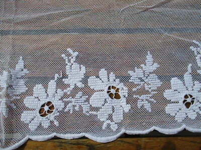 Bande large gros tulle brodé main ancienne 1900 1,42 m x 42 cm - Photo 1/4