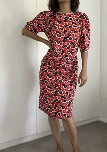 Vintage designer red and black floral midi dress Sz 16 - Picture 1 of 9