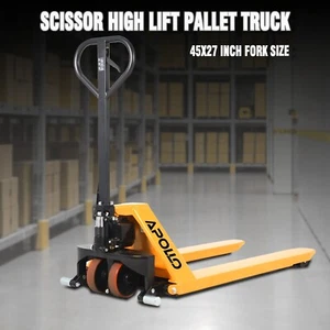 APOLLOLIFT 2200lbs Cap. Manual Scissors High Lift Pallet Truck Jack 45"X27" Fork - Picture 1 of 7