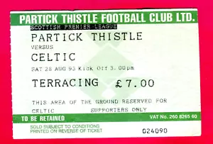 RARE 8/28/93 SCOTTISH SOCCER/FOOTBALL TICKET STUB-CELTIC/PARTICK THISTLE - Picture 1 of 1