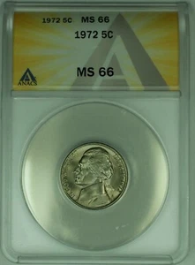1972 Jefferson Nickel Toned 5C ANACS MS 66 (52) - Picture 1 of 2