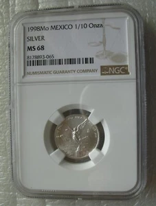 Mexico 1998 Libertad Silver Coin 1/10 Onza NGC MS68 KEY DATE - Picture 1 of 4
