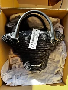 BALENCIAGA Beach Mini Straw Tote Bag - Black - Brand New - Picture 1 of 12