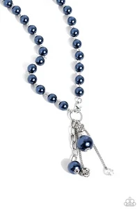 Paparazzi White Collar Welcome - Blue Pearls - Rhinestones - Necklace and Earrin - Picture 1 of 3
