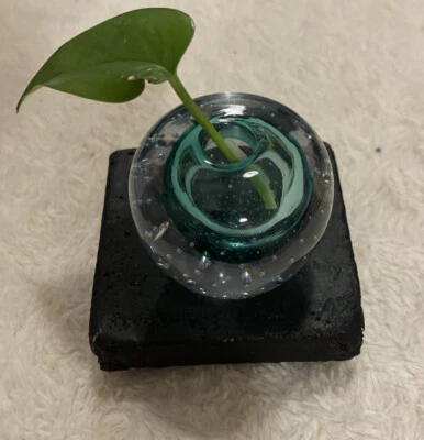 VTG Teal Blue Bud Vase Paperweight Murano Style Art Controlled Bubbles MCM - Image 1 of 4