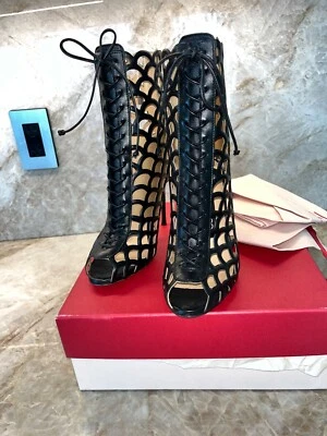Nuevo SERGIO ROSSI $1045 Negro Sirena Punta abierta Stiletto Botines Italia 36.5 Foto 1 de 4