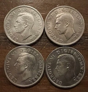 4 Great Britain Half Crown Coins - 1947, 1948, 1948, 1949 - Picture 1 of 2
