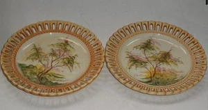 2 antichi piatti x piattaia alberi fioriti primavera dipinti a mano firma Tomat - Foto 1 di 5