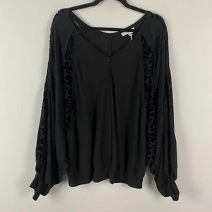 Umgee Wildly Intriguing Black Leopard V Neck Top Size XL Long Sleeve - Picture 1 of 10