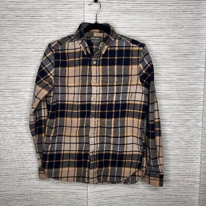 Eddie Bauer Flannel Shirt Mens small Blue Beige Plaid Button Up Long Sleeve - Picture 1 of 6