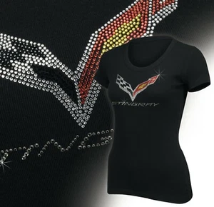 Camiseta para mujer Corvette 2014-2019 estrás con logotipo y guión de rayas 676901 - Imagen 1 de 5