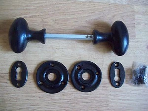 OVAL RIM KNOB Black Antique Cast Iron Oval rim mortice Door Knobs Handles set - Picture 1 of 1