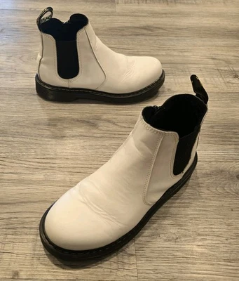 Dr. Martens Botas Suaves Mujer 7 Cuero Blanco Chelsea Cremallera Lateral Tobillo 2976 Y Foto 1 de 4