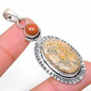 Ciondolo gioiello in argento sterling 925 con pietra di leopardo, pietra di s... - Foto 1 di 5