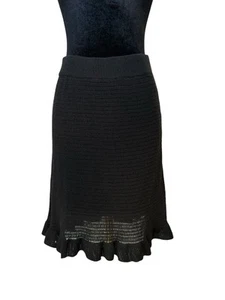 Anthropologie Black A-Line Knee-Length Sweater Skirt w Lining & Ruffle Hem Sz S - Picture 1 of 4