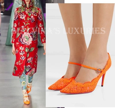 GUCCI туфли VIRGINIA проводной кружева Мэри Джейн острый насосы кристалл $1100 sz 37 6,5 - Изображение 1 из 4