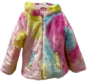 NEW Madden Girl Reversible Puffer Coat, Pink/Multicolor Faux Fur, Size 6/6X - Picture 1 of 9