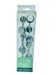Canopy Shower Curtain Round Disk Satin Stainless Hooks Set Of 12 New - Picture 1 of 6