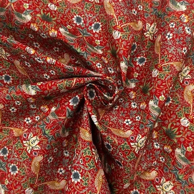 WILLIAM MORRIS Polycotton Fabric STRAWBERRY THIEF RED - 3 metre length - Image 1 of 3