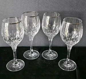 4 Oneida Crystal Platinum Elation Silver-Rim 7.5" Wine Glasses/Stemware Signed - Picture 1 of 12