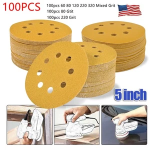 100PCS Sanding Discs 125mm 5" 8-Hole 60-320 Grit Orbital Sander Pads Sandpaper - Picture 1 of 15