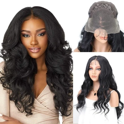 Pelucas largas onduladas negras de encaje delanteras resistentes al calor mujeres suaves naturales diarias Foto 1 de 4