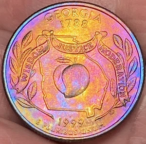 1999-D Georgia State Quarter Beautiful Lustrous Rainbow Toned Coin #21 - Picture 1 of 12