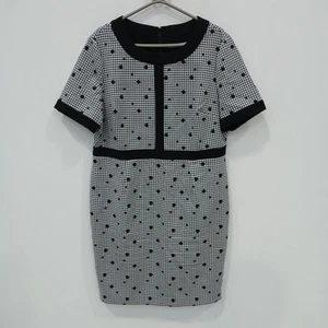 Gina Bacconi Mini Dress UK 20 Black White Houndstooth Polkadot Shortsleeve FLT04 - Picture 1 of 8