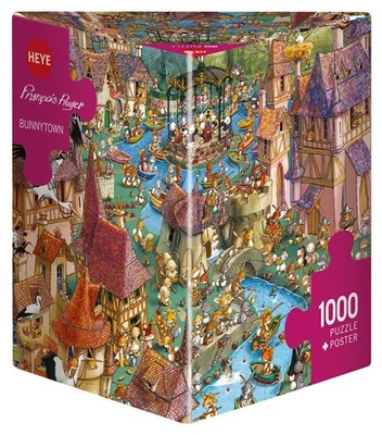 NEW Heye Jigsaw Puzzle 1000 Pieces 9+ Ages Triangular Francois Ruyer Bunnytown - Image 1 of 2
