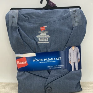 Set Pigiama Uomo Hanes Tessuto Elasticizzato Taglia 2XL Blu Manica Lunga Camicia e Pantaloni NUOVO - Foto 1 di 6