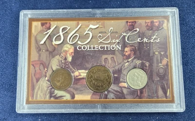 1865 six cents collection in display - Indian Head Cent, 2 Cent & 3 Cent Nickel - Image 1 of 4